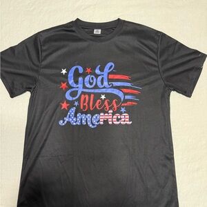 Men's Black Graphic Tee with Patriotic Design God Bless America- Size L